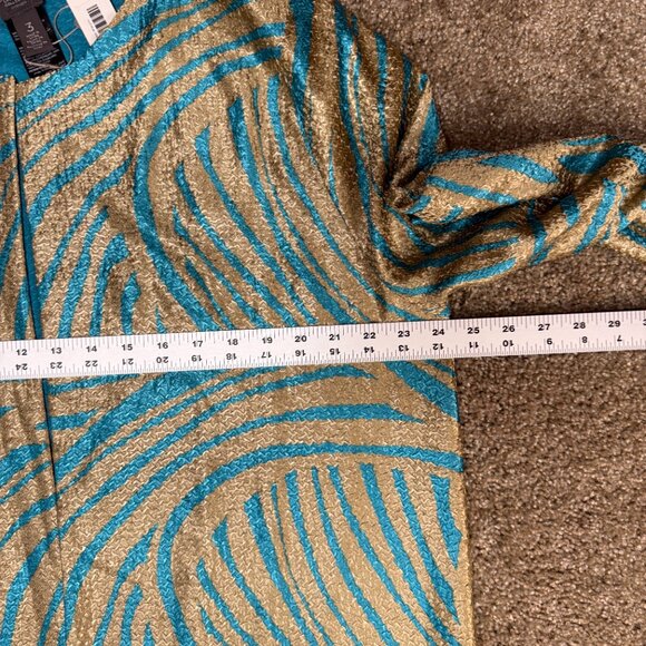 Chico's By Travelers Rev Crushed Zebra Duster Womens 3 Turquoise Gold Open Front - Picture 11 of 15